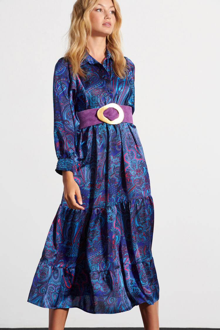 Satin look dress with printed pattern - Blue S/M