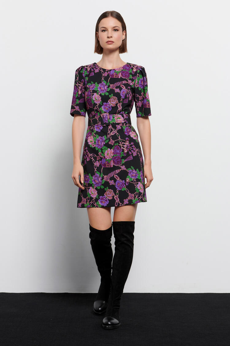 Mini dress with floral print - Black S