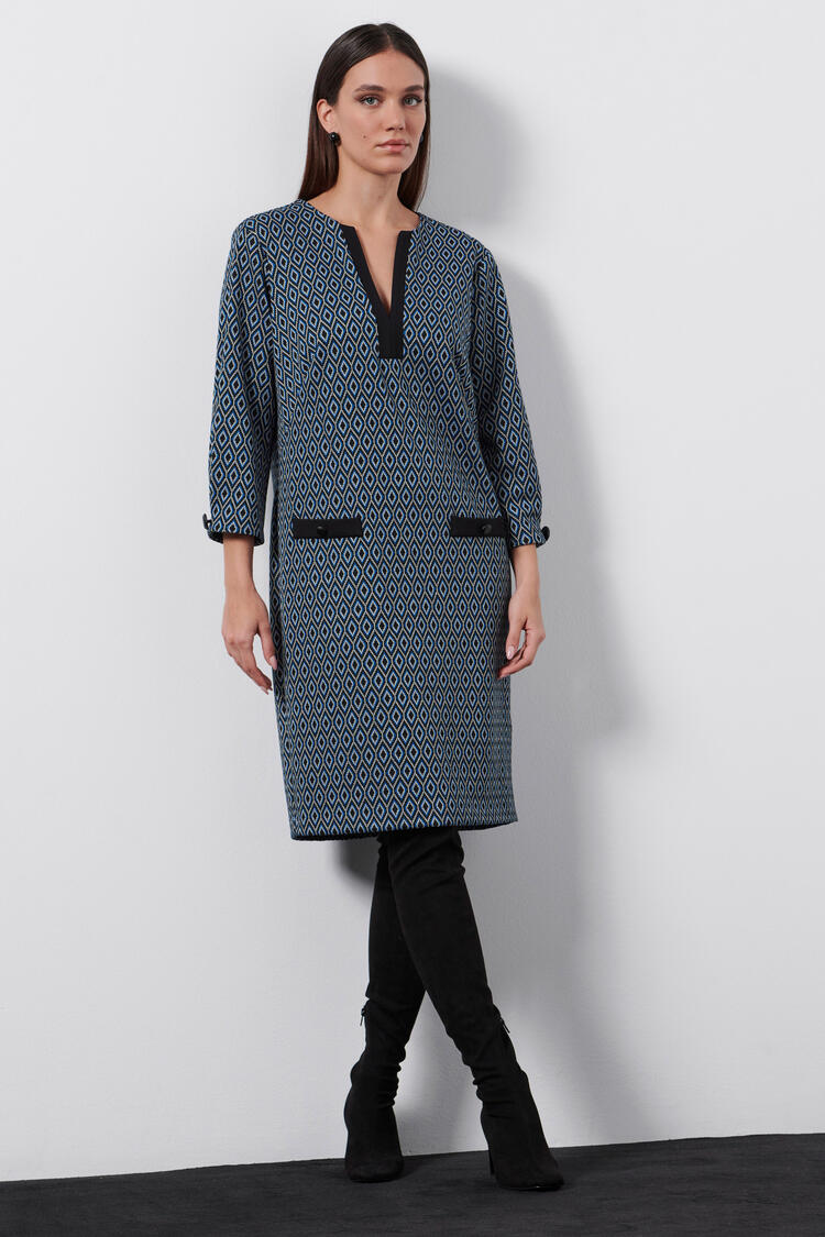 Long sleeve dress with V neckline - Black M