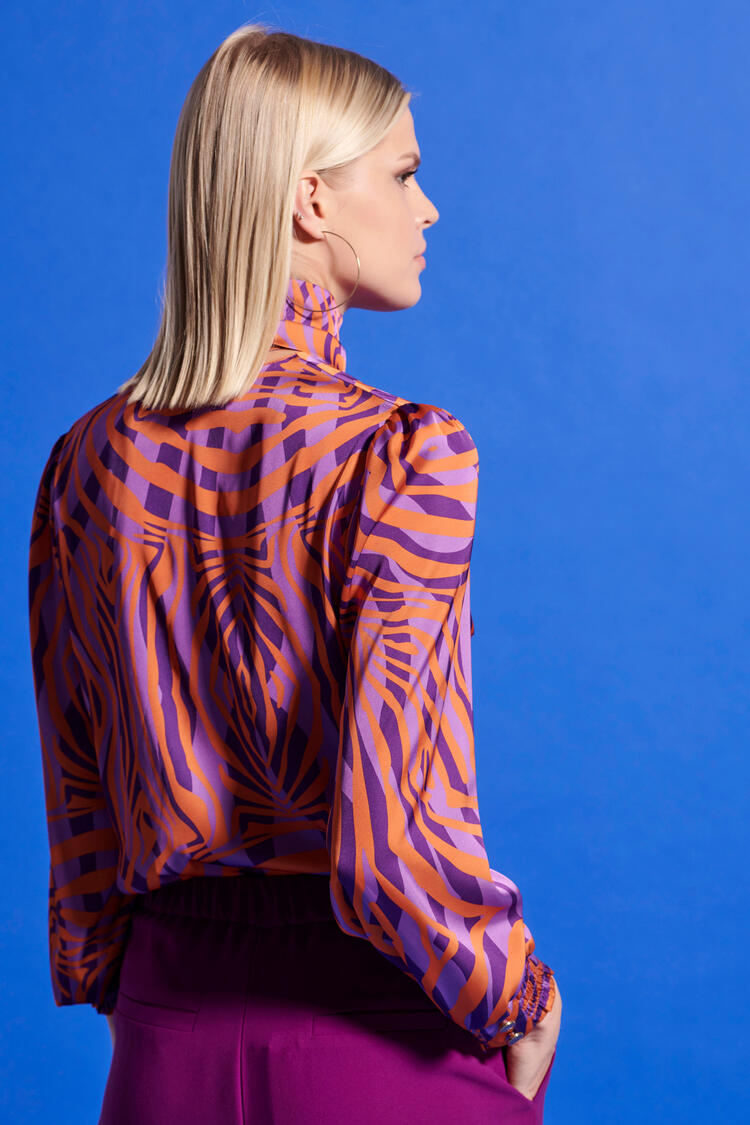 Satin look blouse with detachable scarf - Purple S