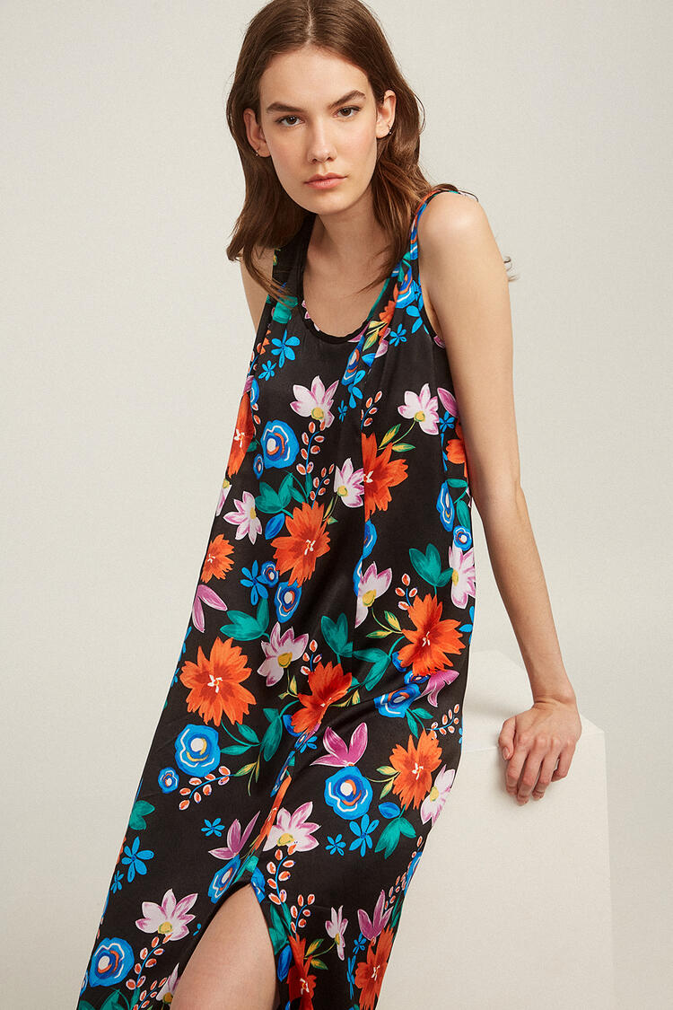 Floral satin dress - Black S
