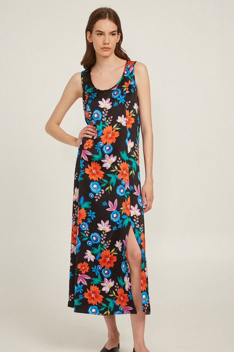Floral satin dress - Black S