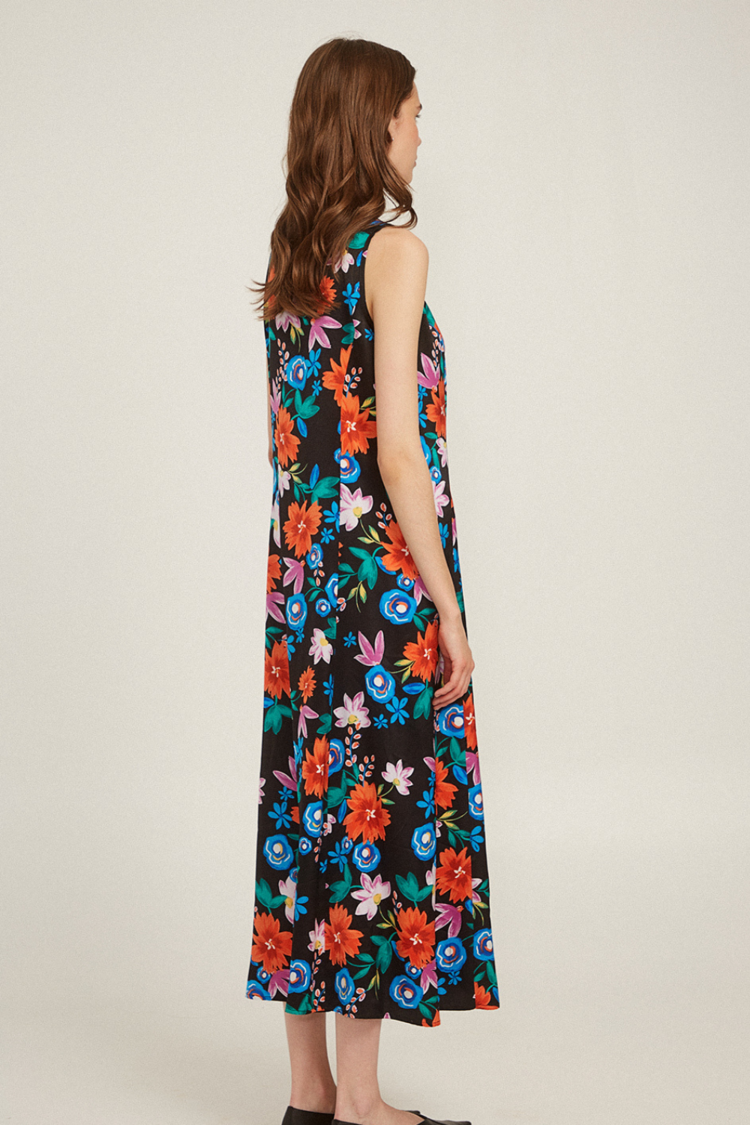 Floral satin dress - Black S