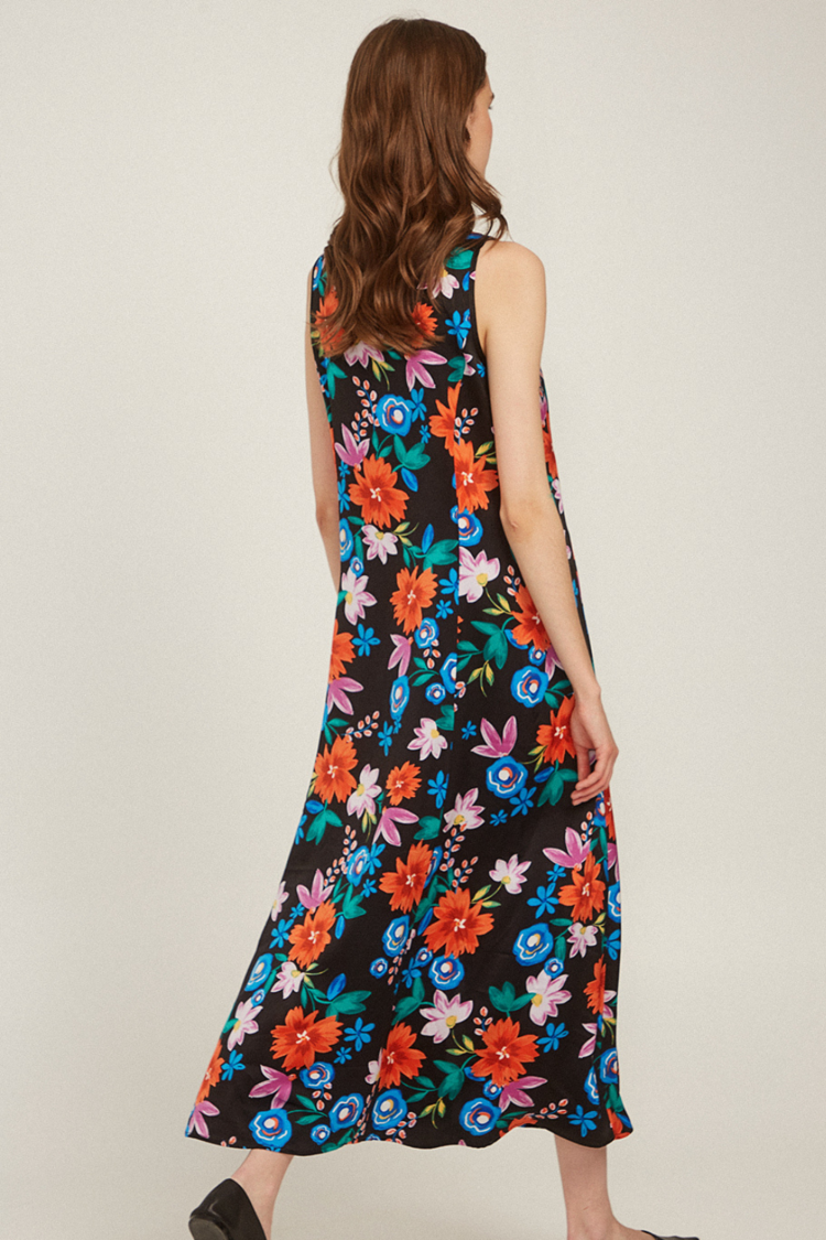Floral satin dress - Black S