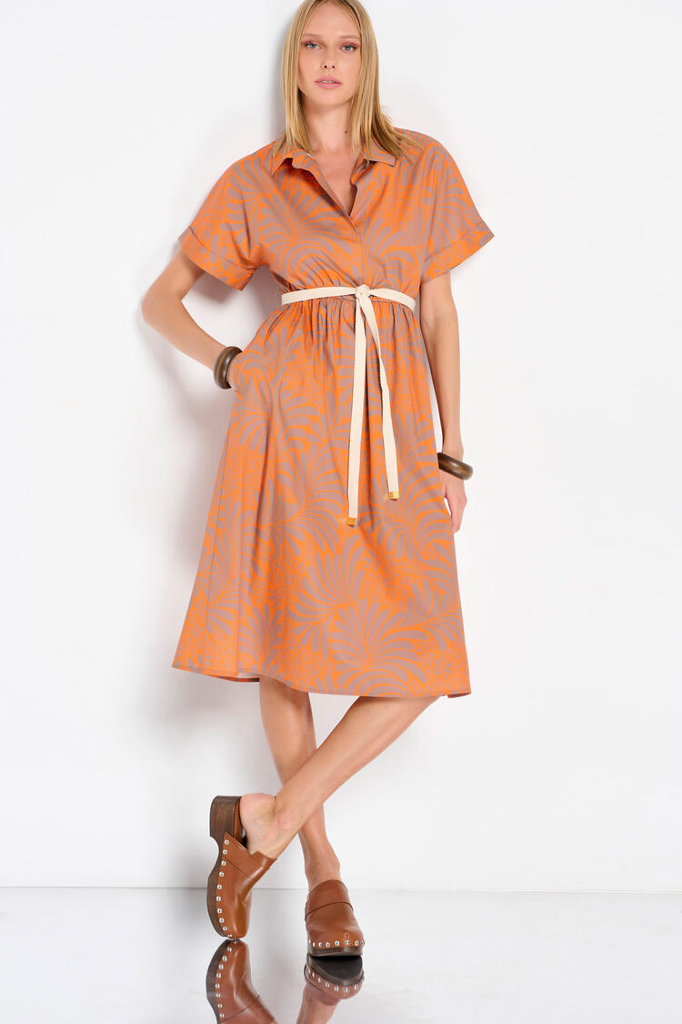 Cotton dress with printed pattern - Orange S