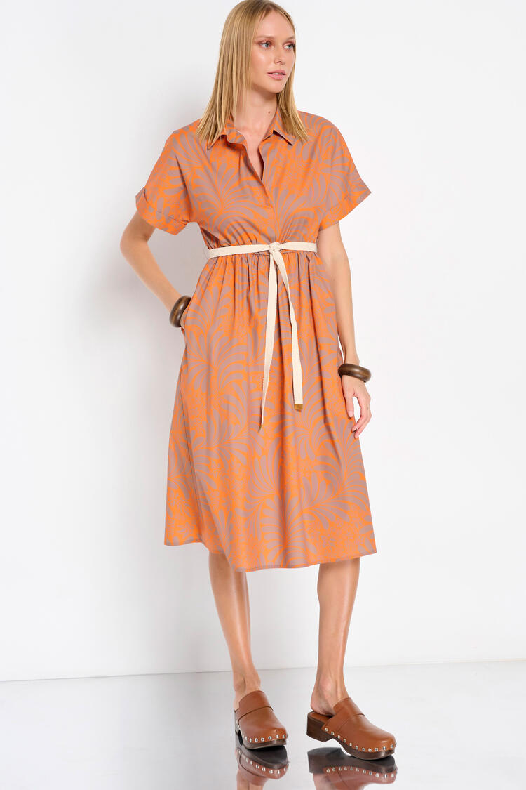 Cotton dress with printed pattern - Orange S