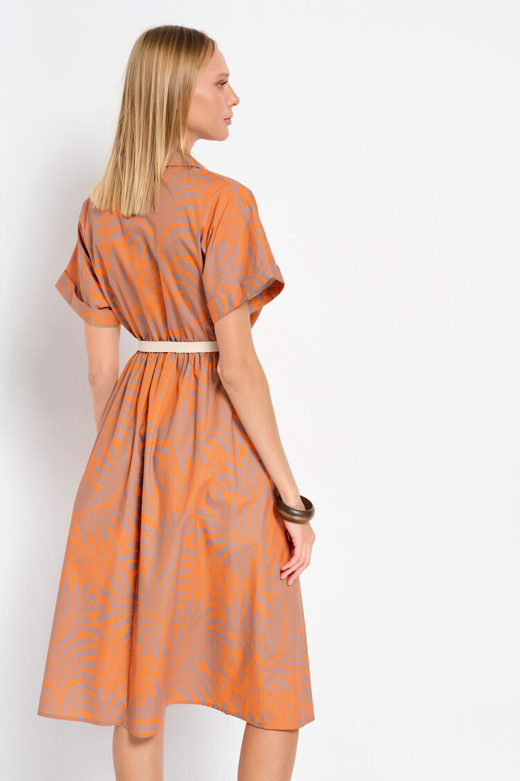 Cotton dress with printed pattern - Orange S