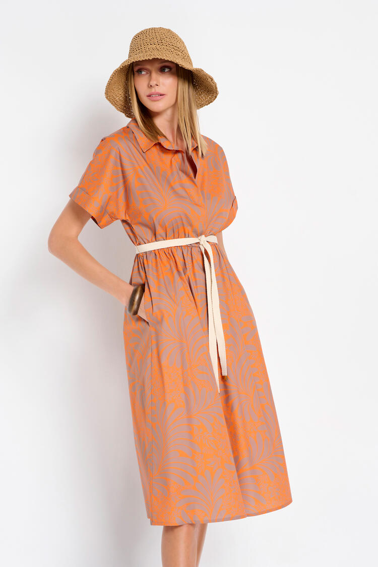 Cotton dress with printed pattern - Orange S