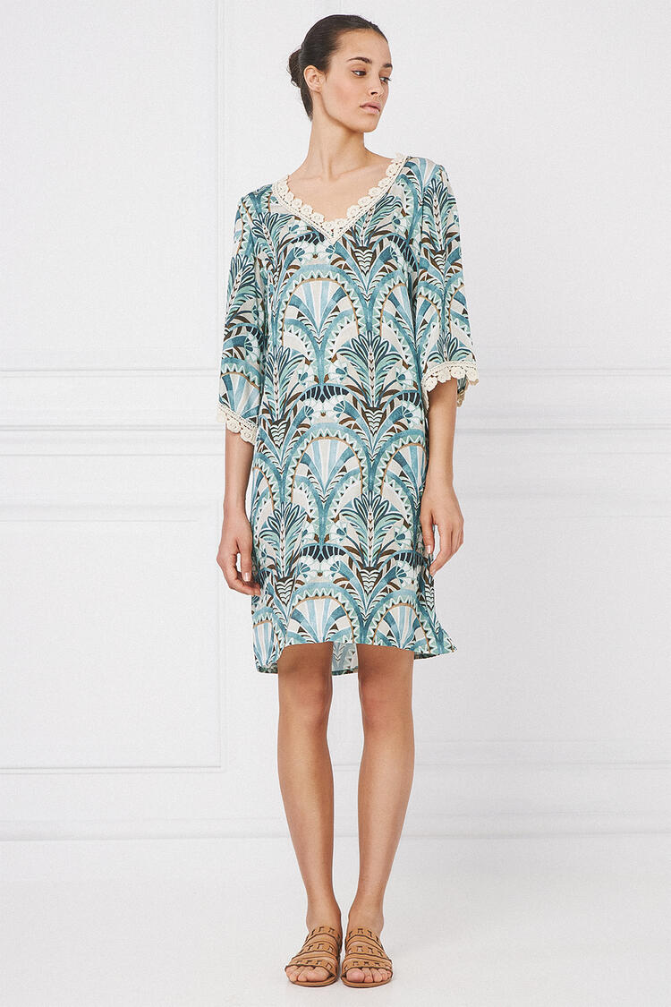 Dress with embroidery neckline - Petrol M