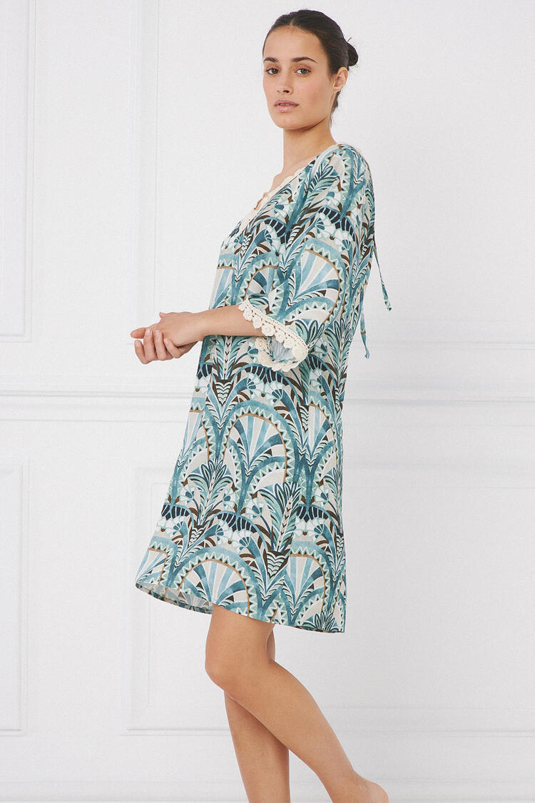 Dress with embroidery neckline - Petrol M