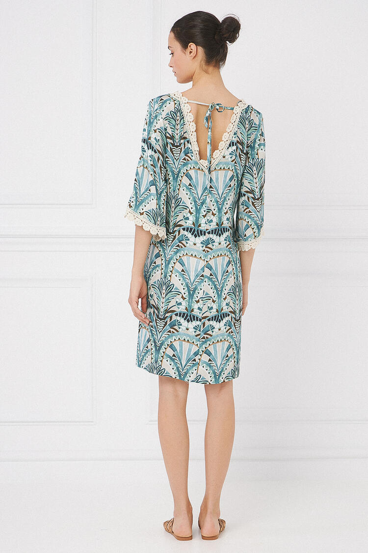 Dress with embroidery neckline - Petrol M