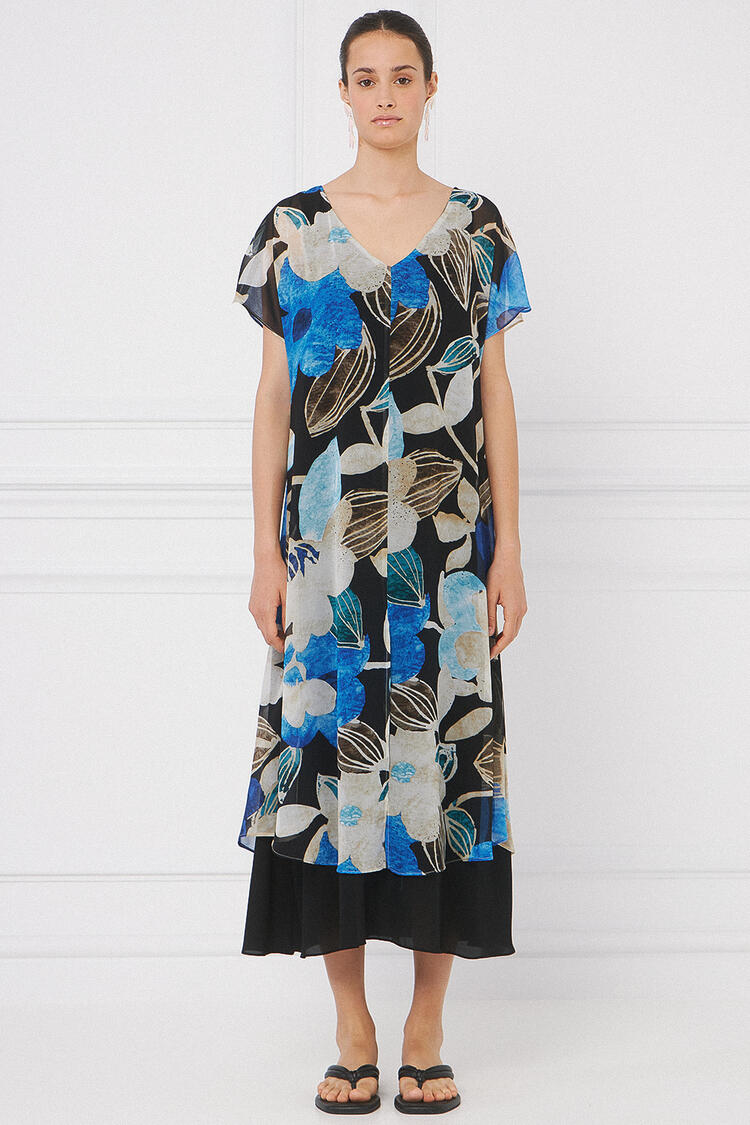 Floral muslin dress - Electric Blue M