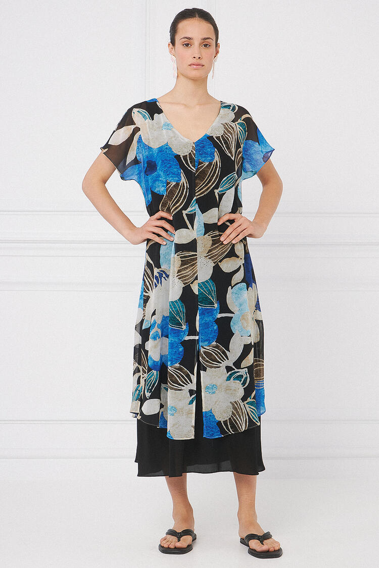 Floral muslin dress - Electric Blue M