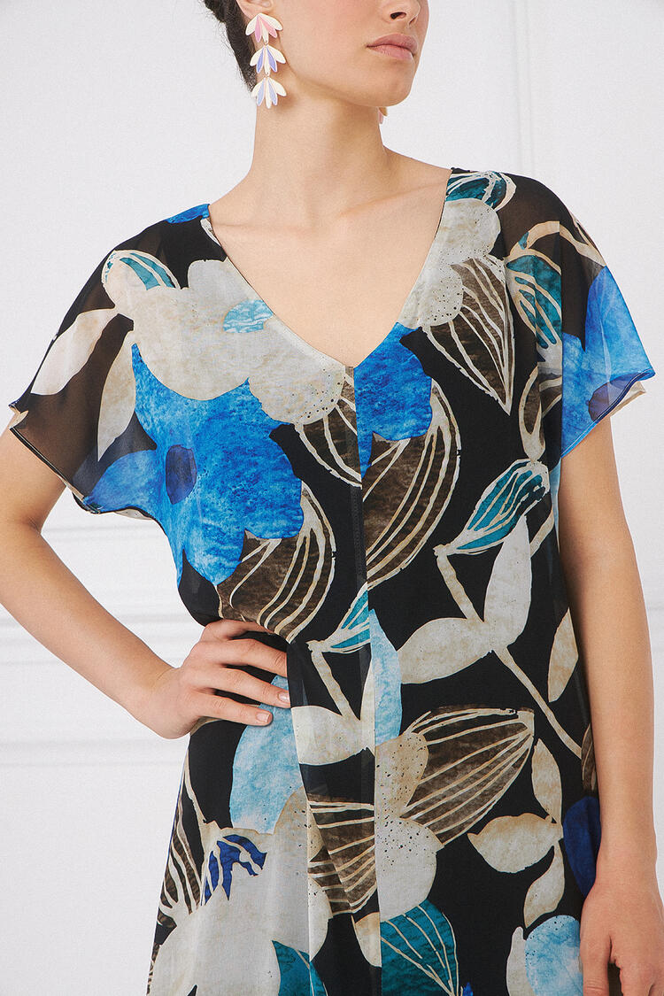 Floral muslin dress - Electric Blue M