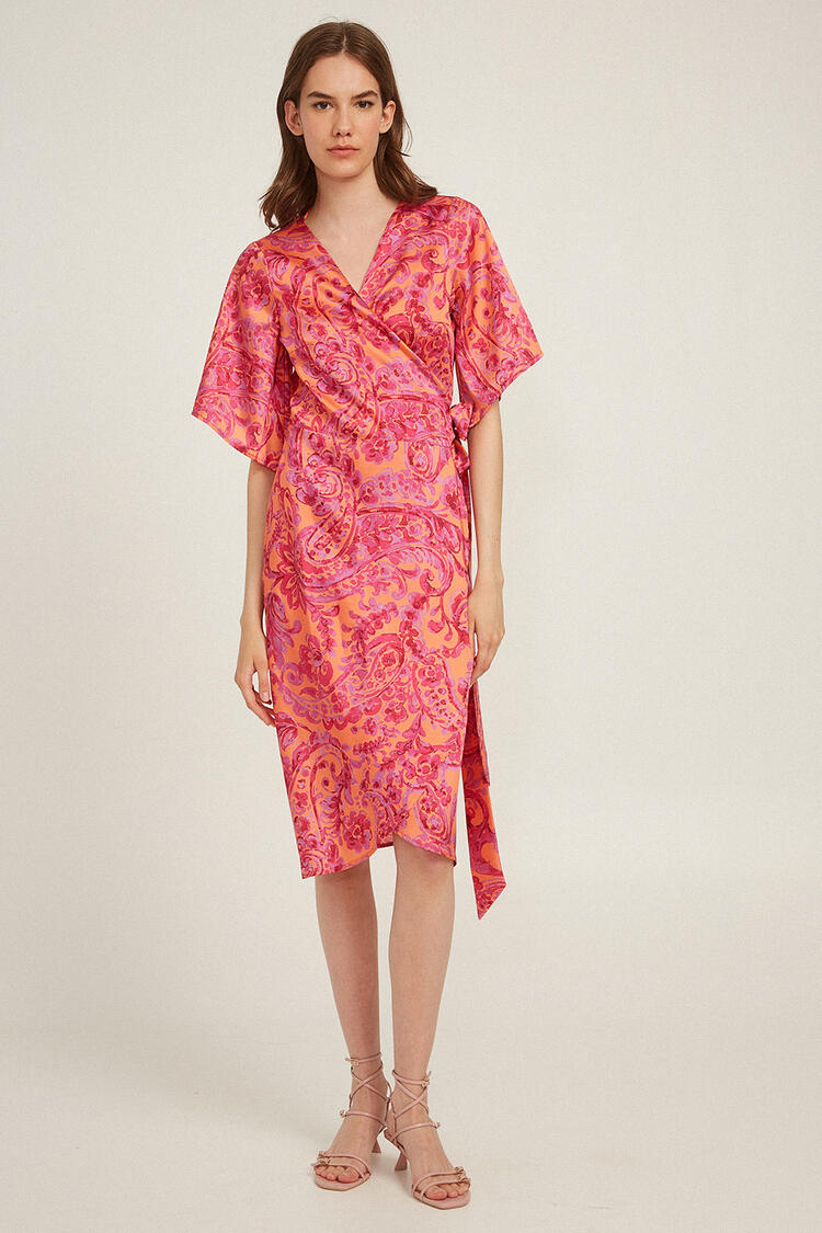 Croise satin dress - Orange S