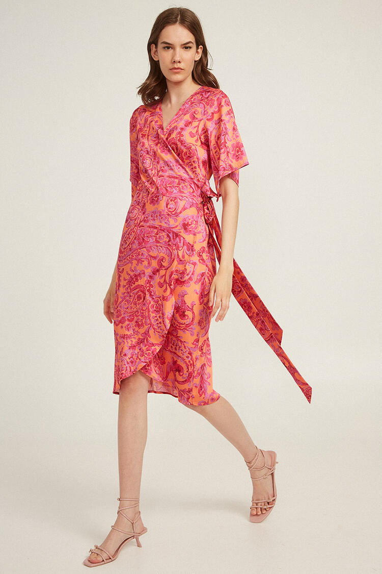 Croise satin dress - Orange S