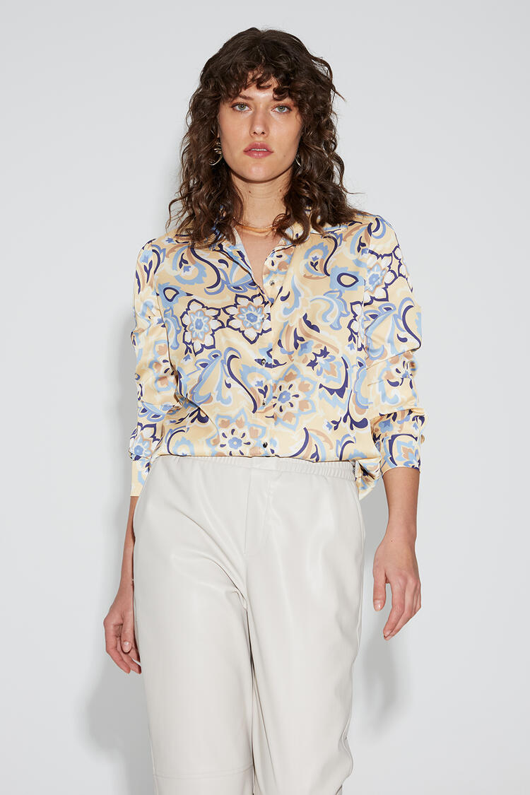 Satin printed shirt - Yellow M