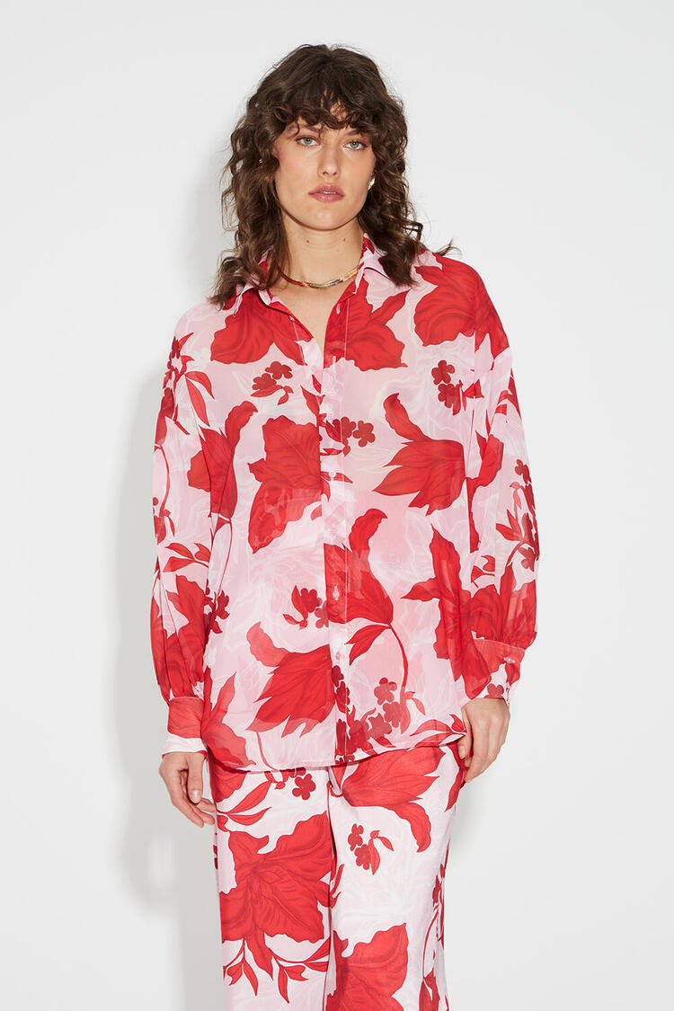 Oversized floral shirt - Pink S/M