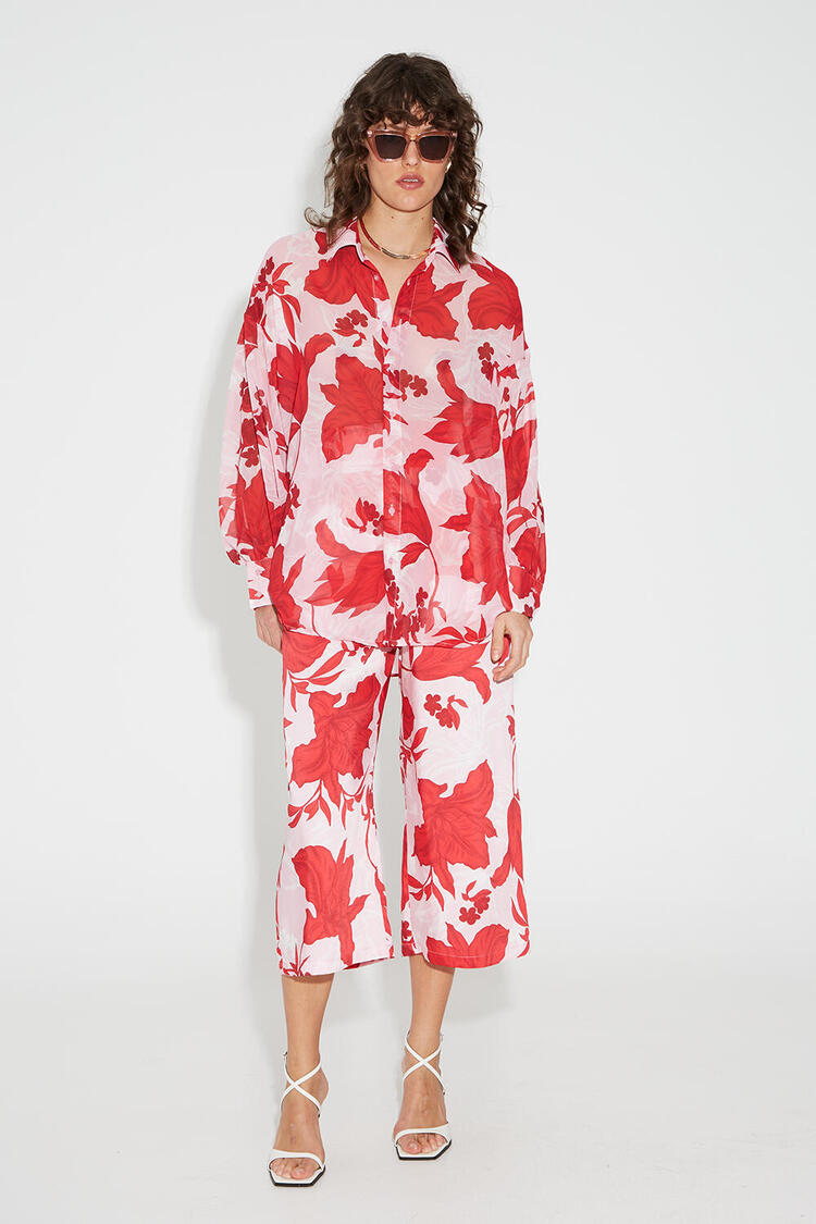Oversized floral shirt - Pink S/M