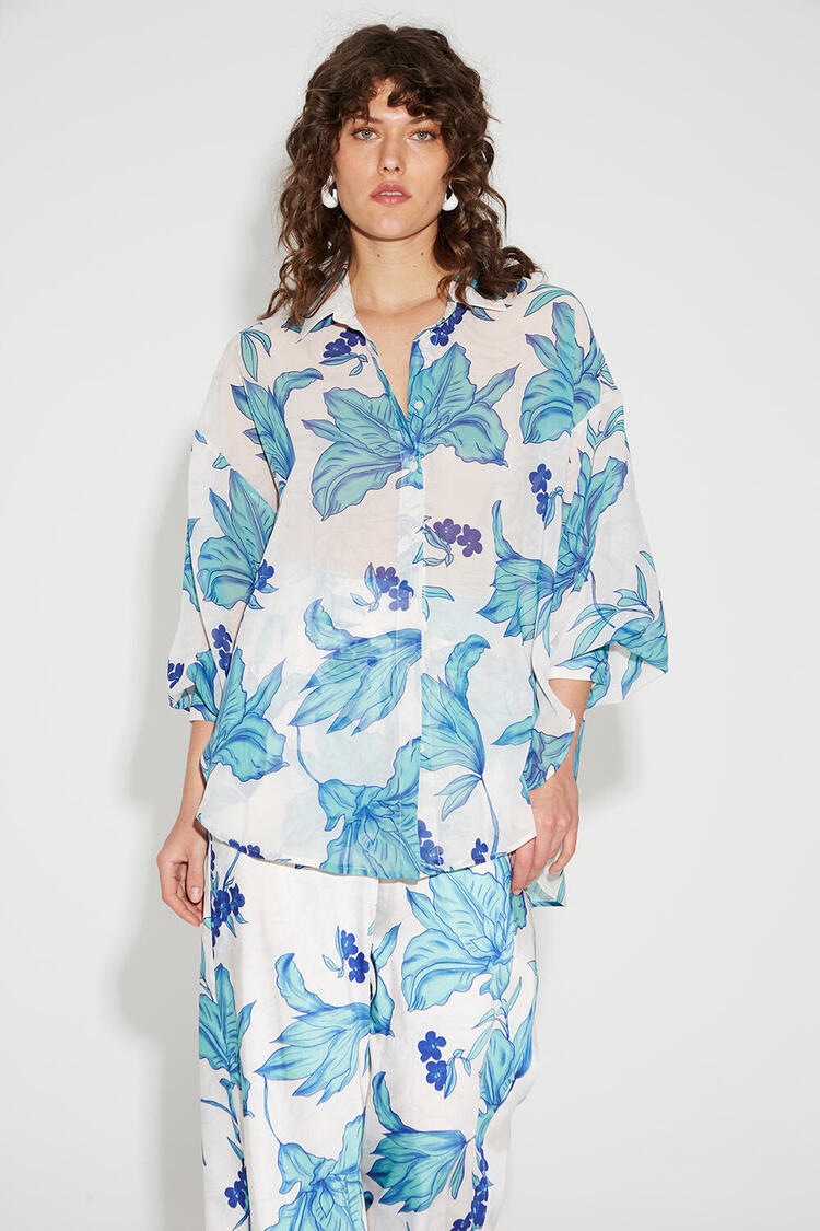 Oversized floral shirt - White S/M