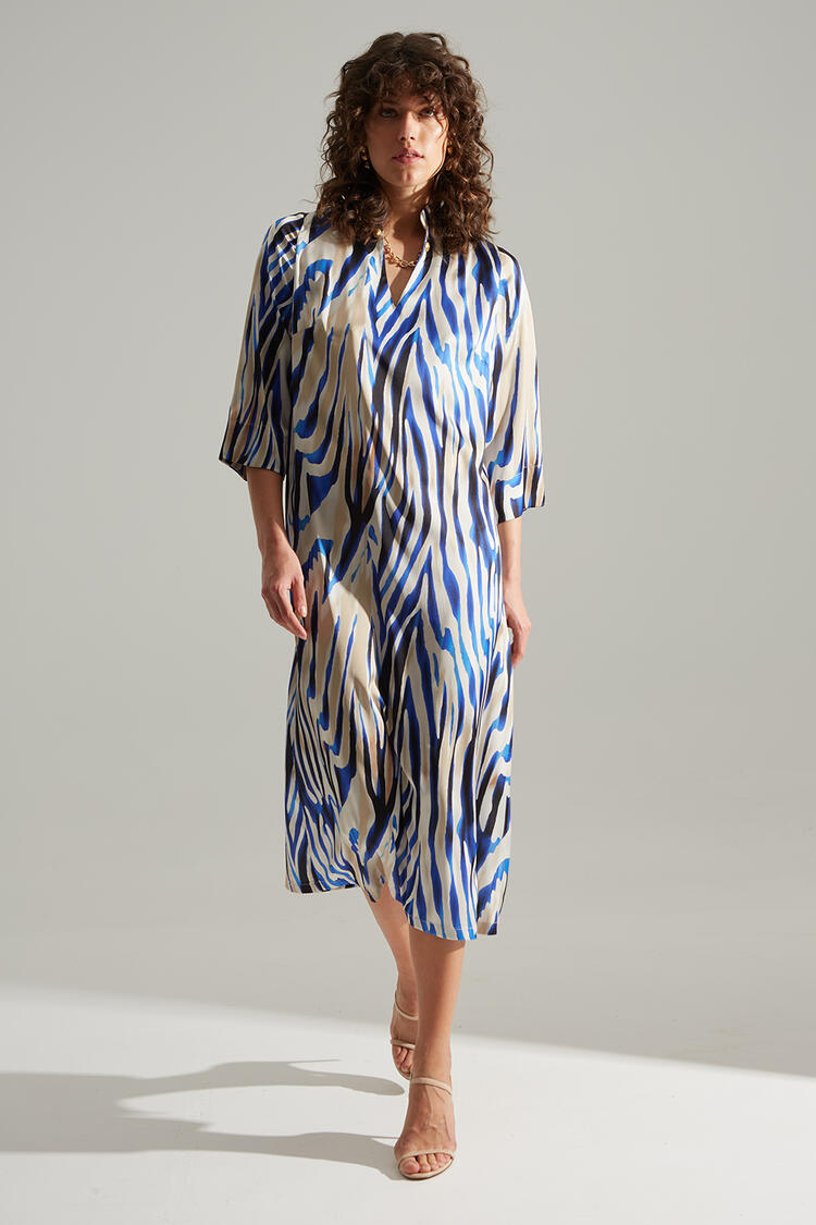 Animal print satin dress - Blue M