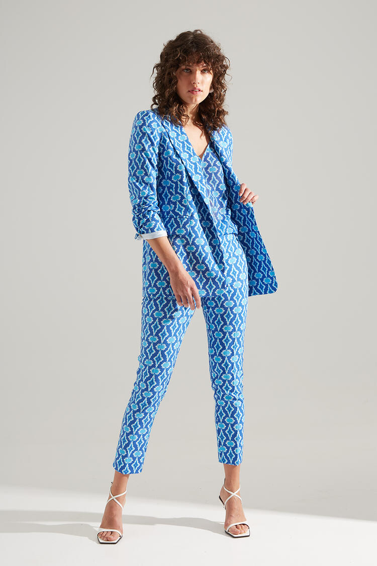 Printed elastic pants - Blue S