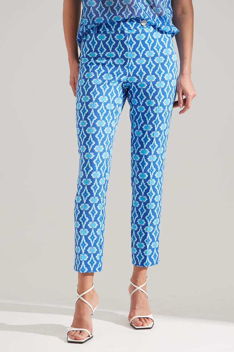 Printed elastic pants - Blue L