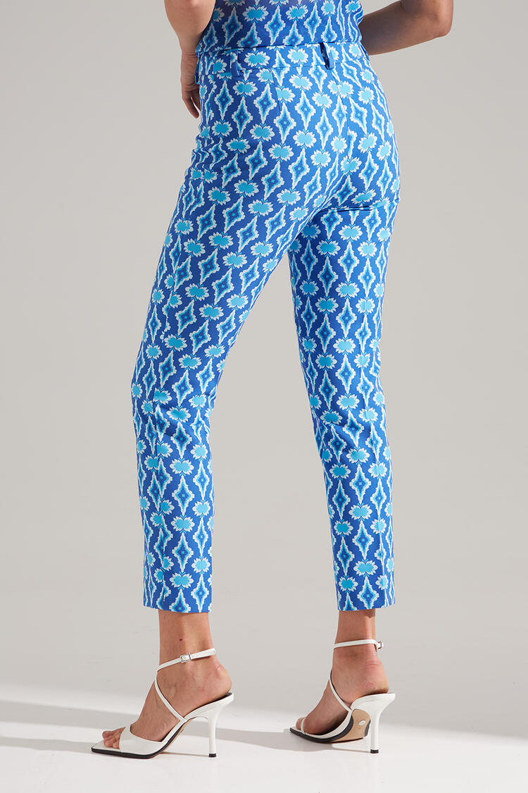 Printed elastic pants - Blue L