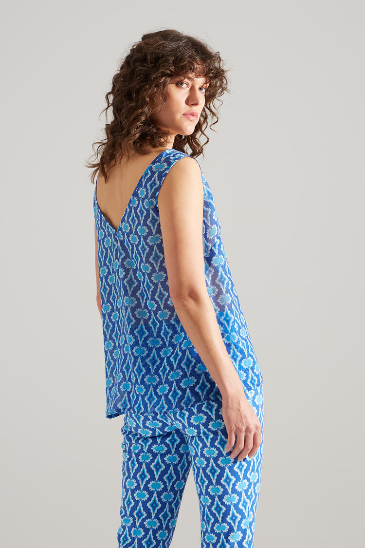 Translucent printed blouse - Blue S