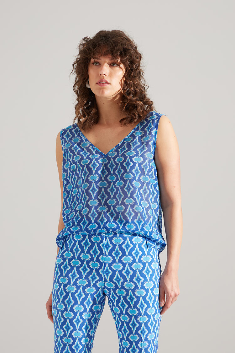 Translucent printed blouse - Blue S