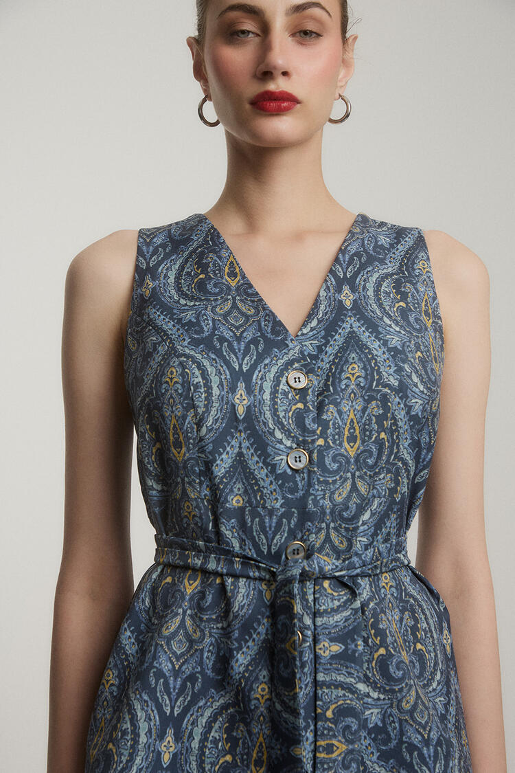 Printed vest with scarf - Blue S
