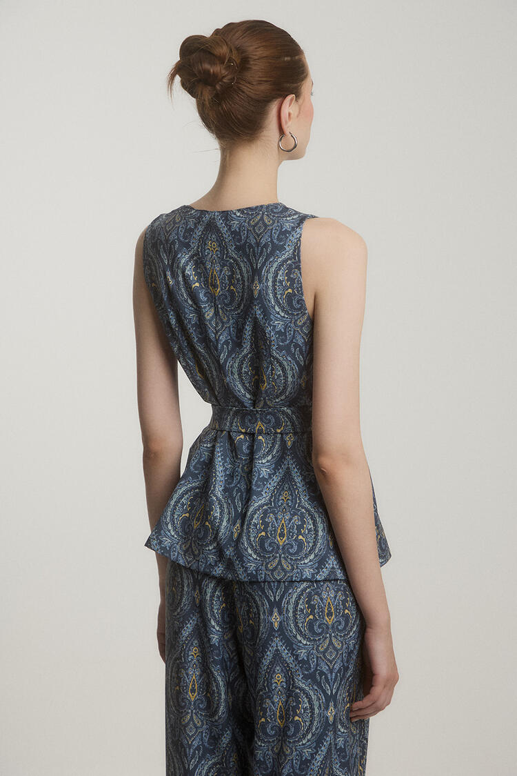 Printed vest with scarf - Blue S