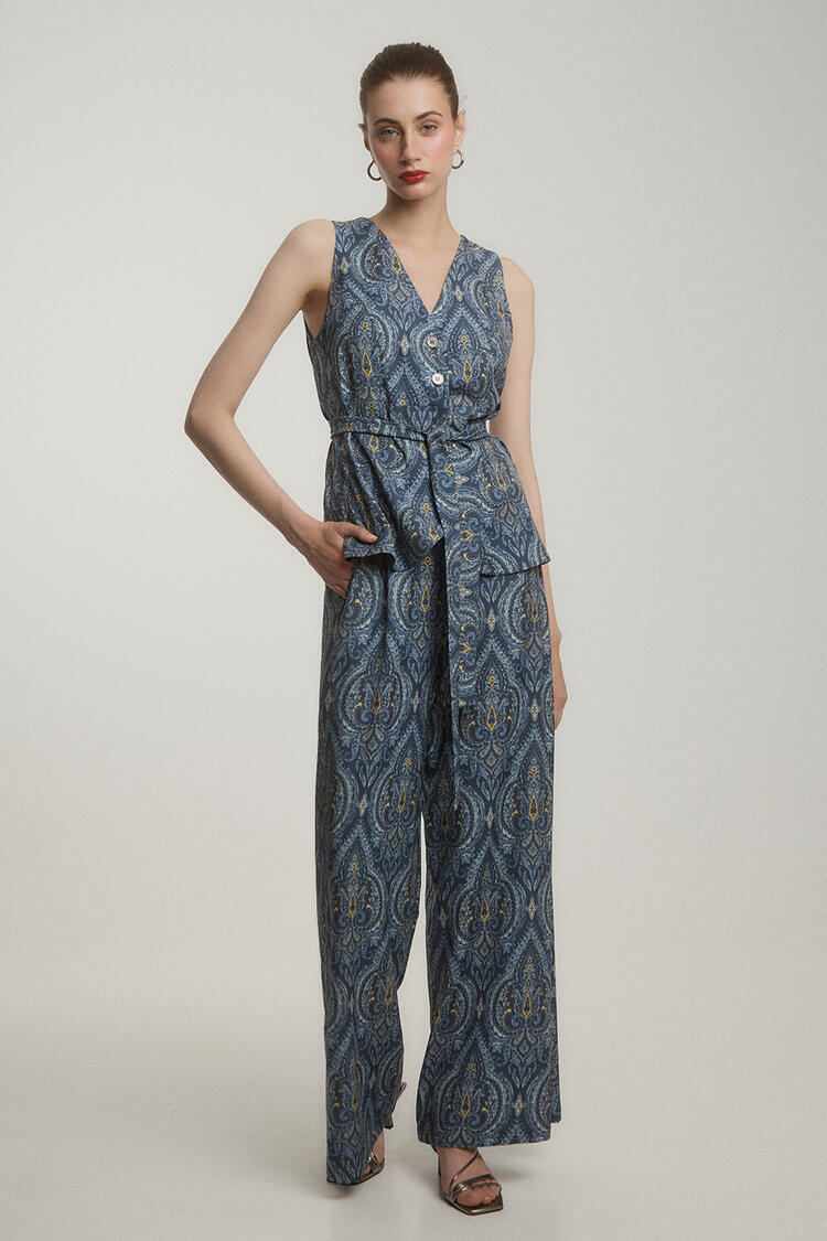 Printed vest with scarf - Blue S