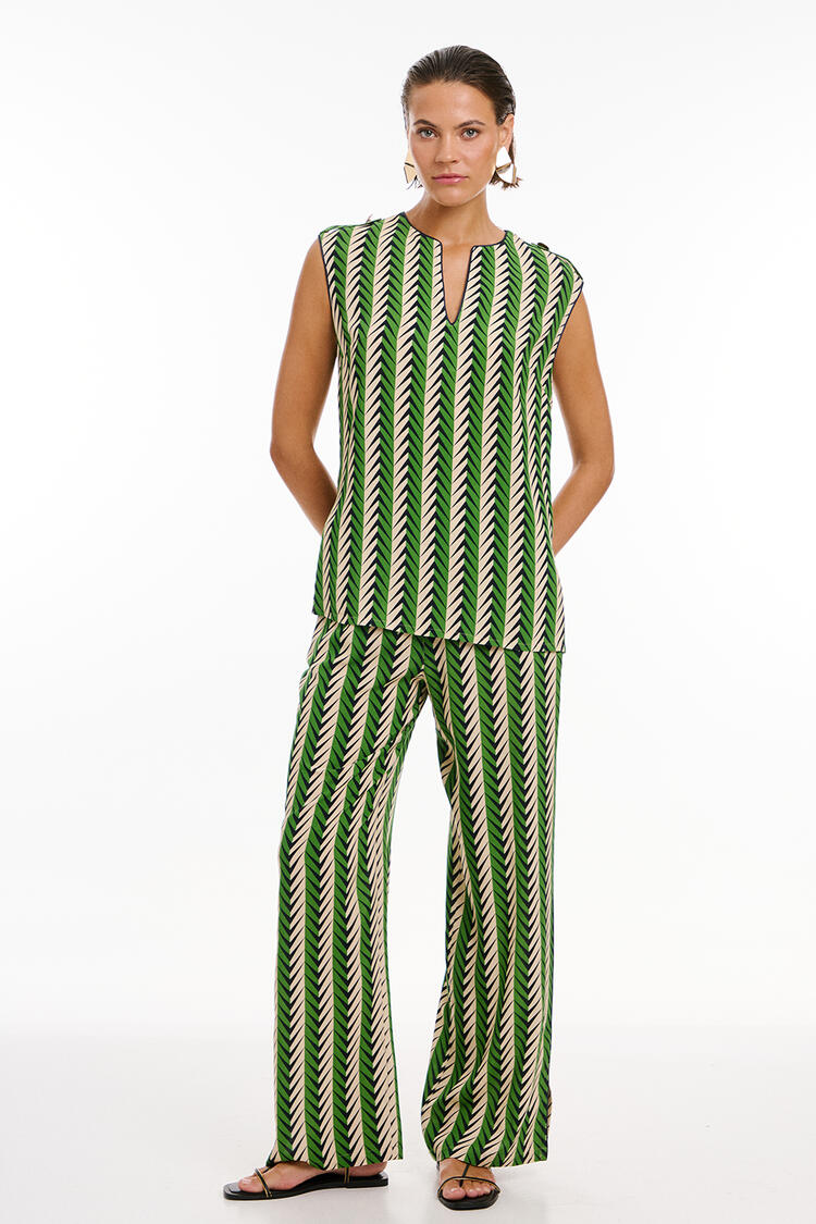 Blouse with side slits - GREEN S