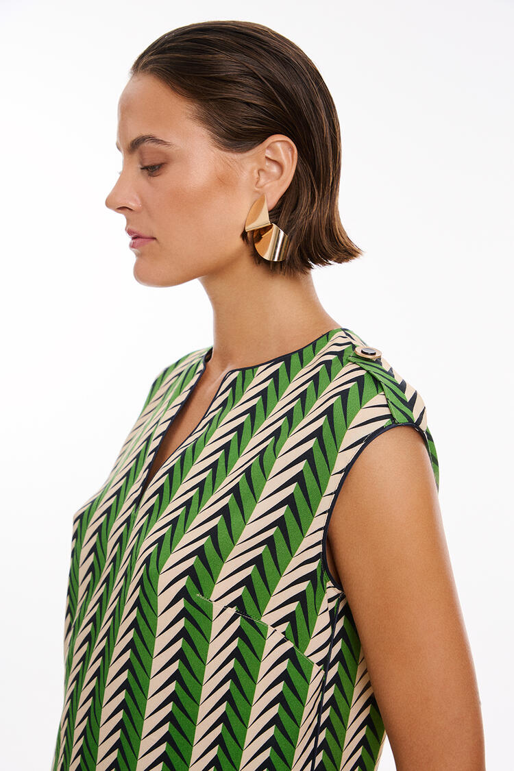 Blouse with side slits - GREEN S