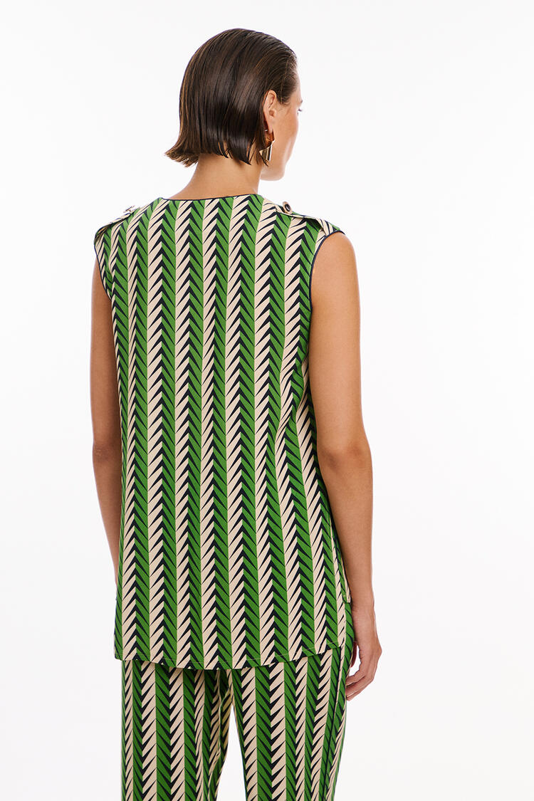 Blouse with side slits - GREEN S