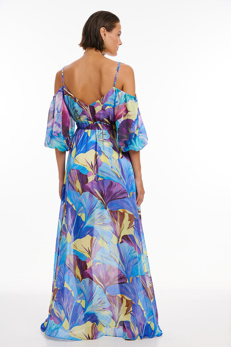 Floral dress with open shoulders - Electric Blue S