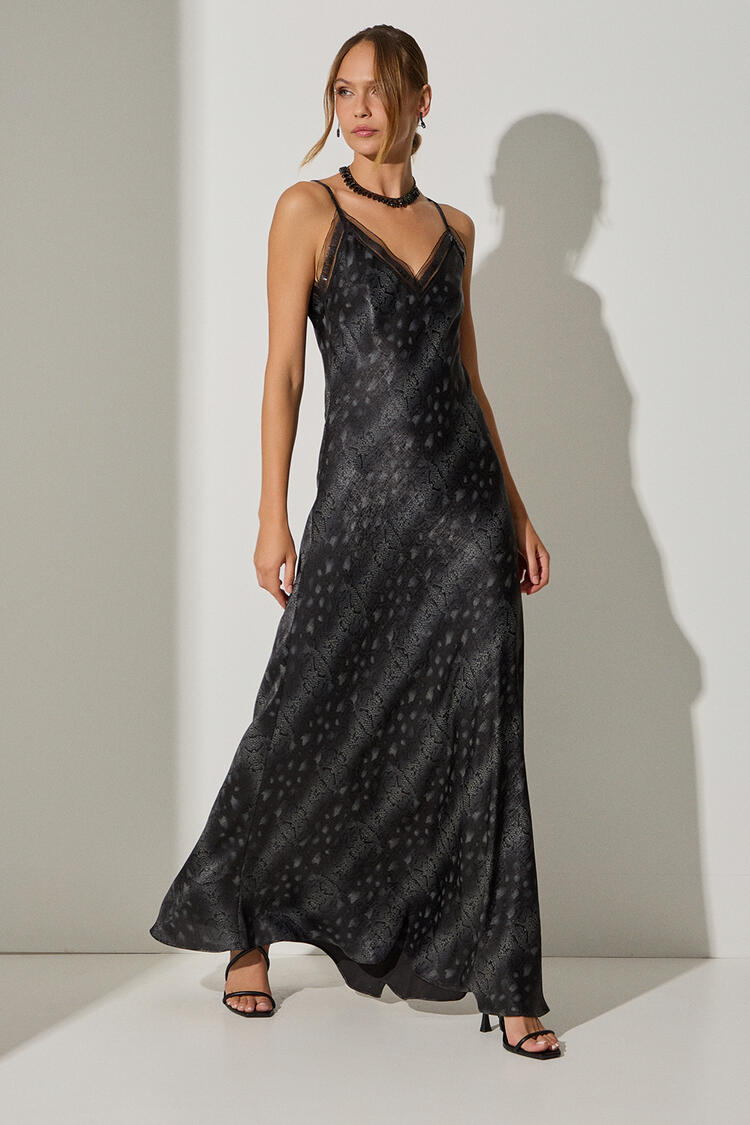 Maxi satin dress - Black S