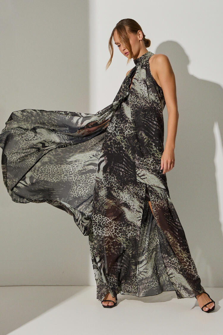 Dress with animal print pattern - Chaki S