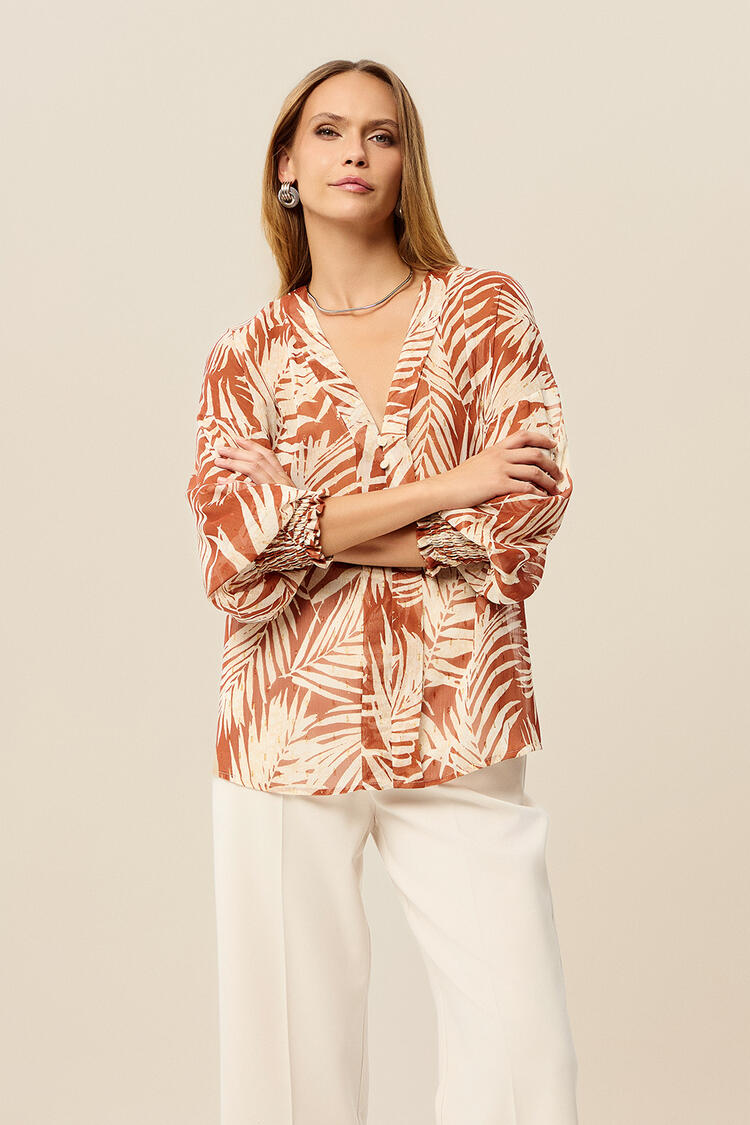 Blouse with printed pattern - Brown S