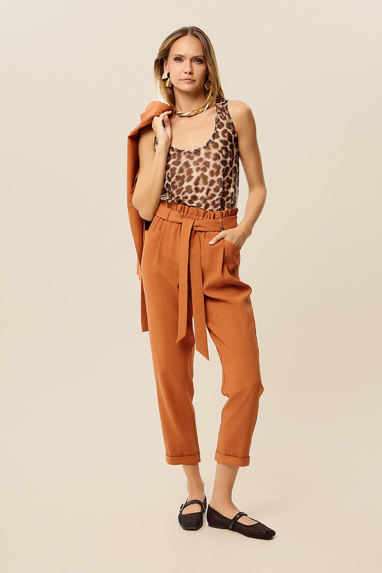 Printed tulle top - Brown S