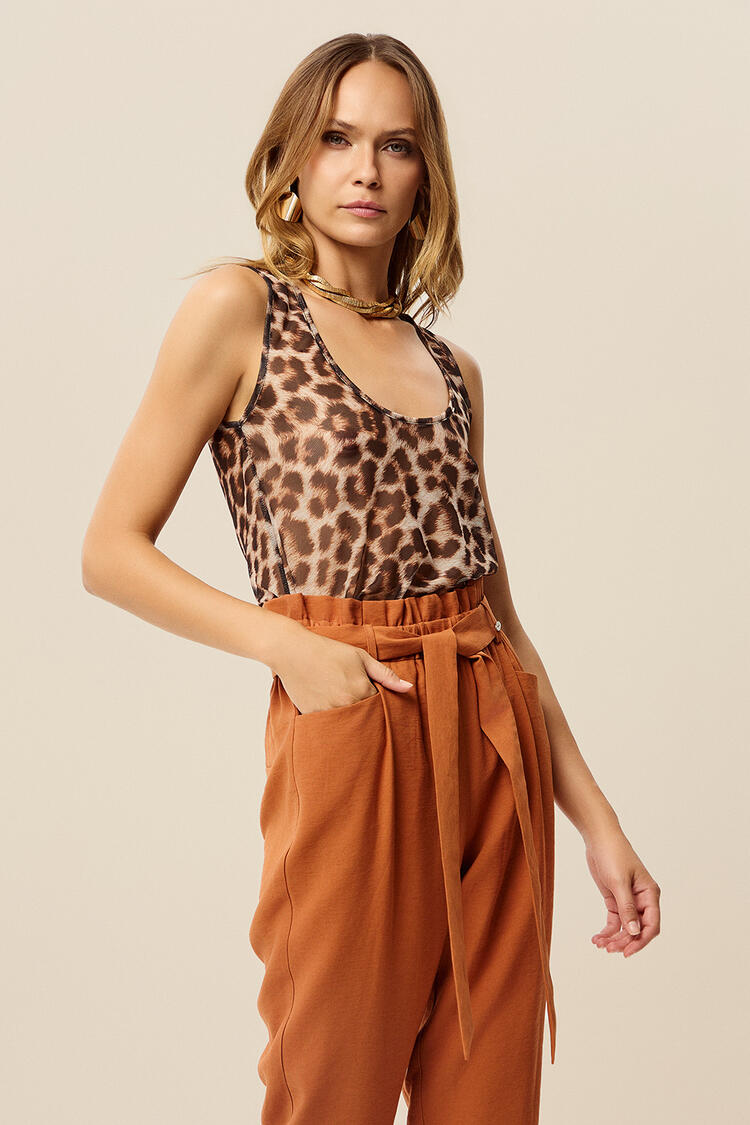 Printed tulle top - Brown S