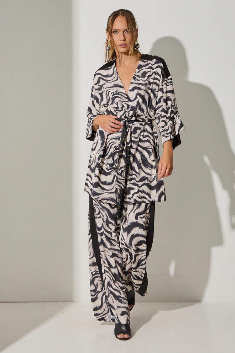 High-waisted printed trousers - Black S