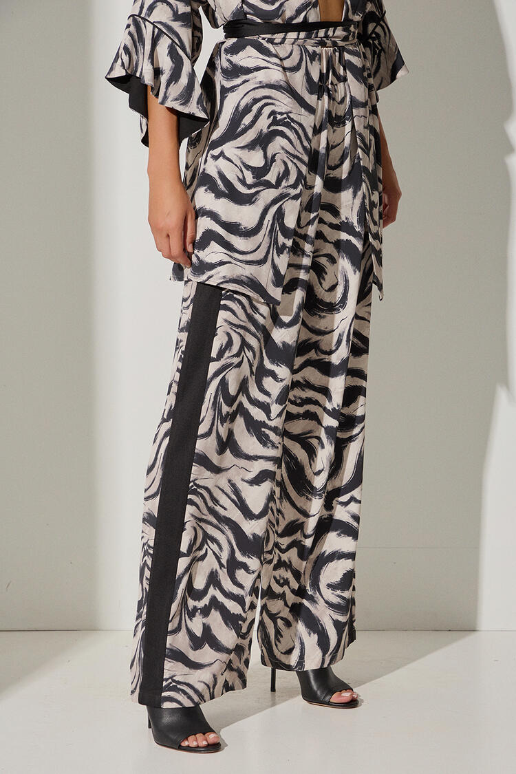 High-waisted printed trousers - Black S