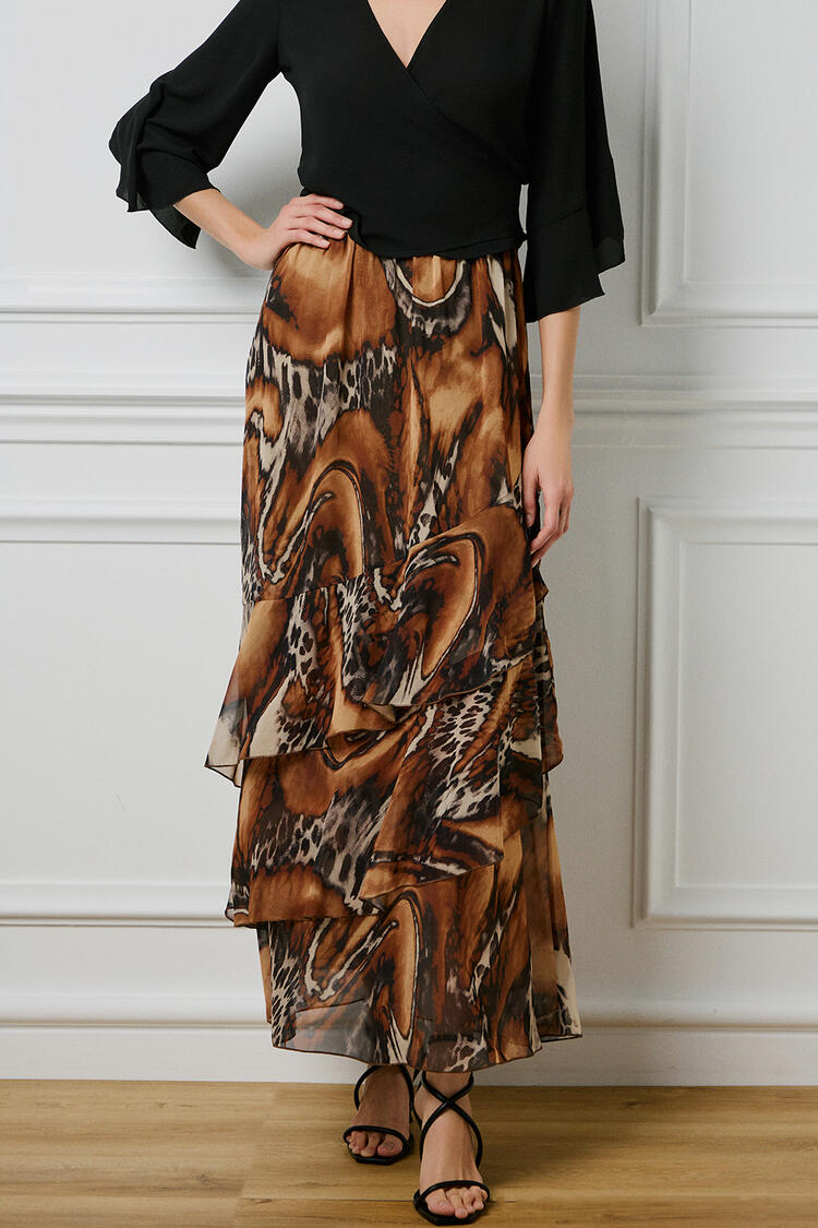 Skirt with ruffled animal print - Brown S/M