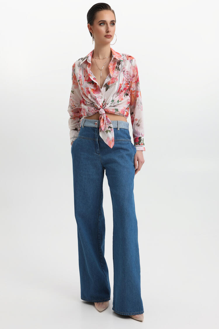 Floral Blouse with Lace Details - Pink S/M