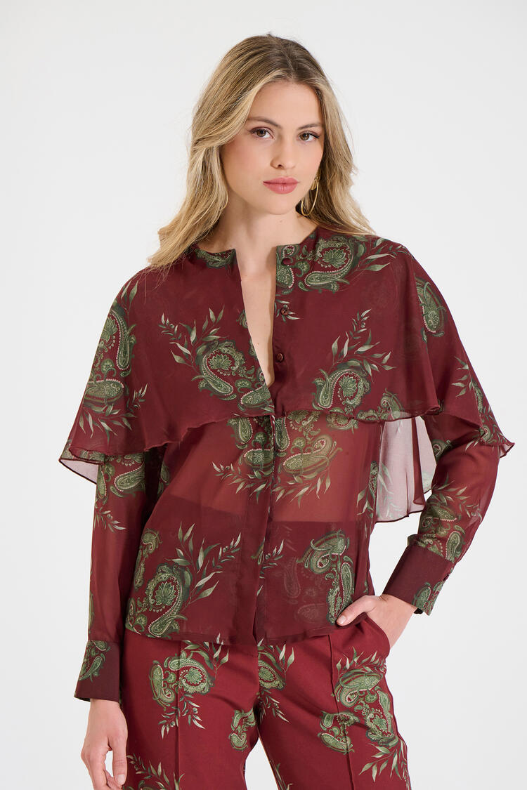 Airy shirt with paisley pattern - Burgundy M