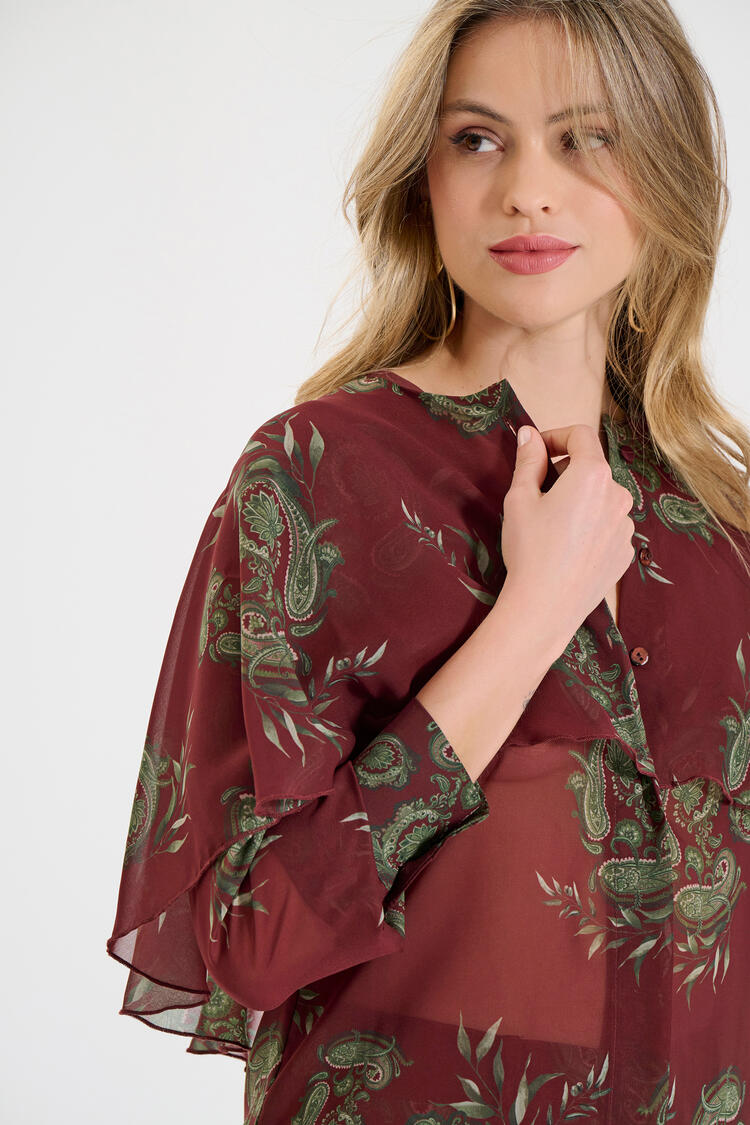 Airy shirt with paisley pattern - Burgundy M