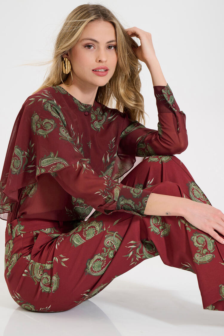 Airy shirt with paisley pattern - Burgundy M