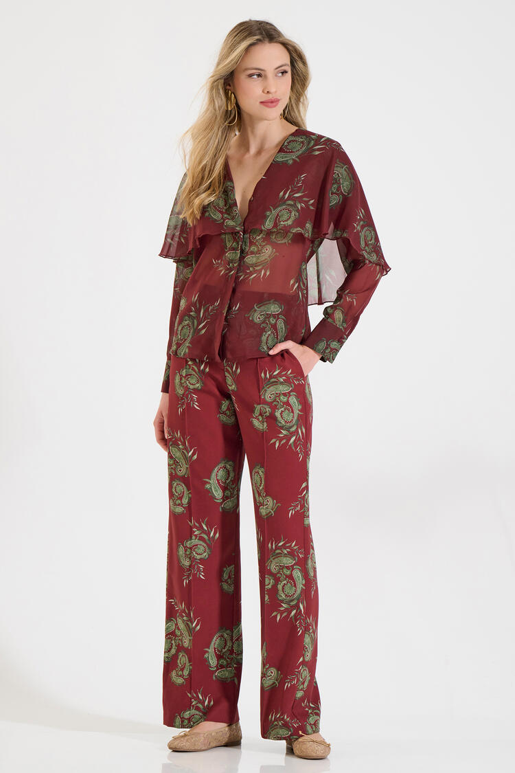 Airy shirt with paisley pattern - Burgundy M